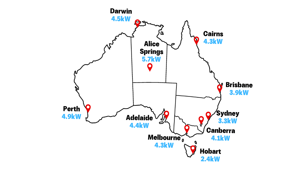 Australian map of different cooling capacities