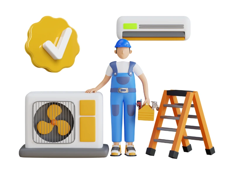 illustration of ac technician installing new split system