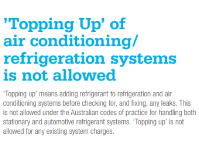 arc fact sheet stating topping up refrigerant is not allowed.